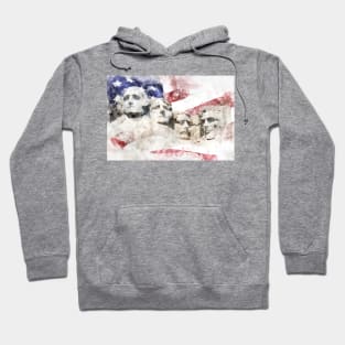 Mount Rushmore with American flag waving in background watercolor Hoodie